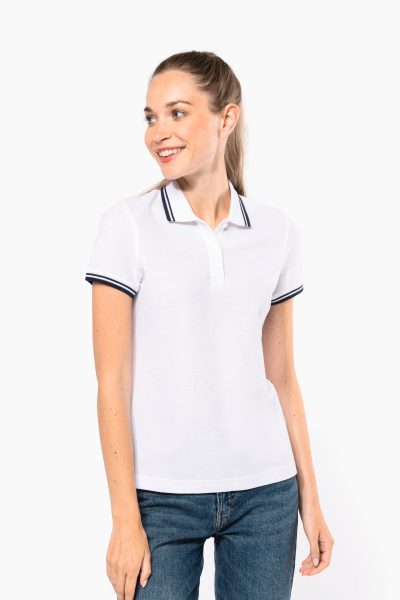Polo femme manches courtes à liserés contrastés