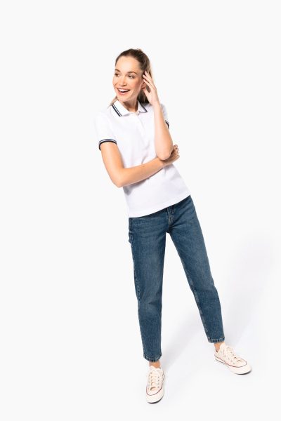 Polo femme manches courtes à liserés contrastés – Image 4
