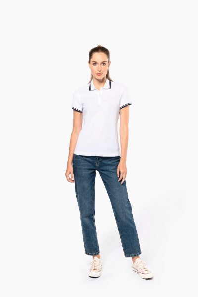 Polo femme manches courtes à liserés contrastés – Image 5