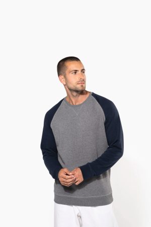 Sweat-shirt French Terry Bio bicolore col rond manches raglan homme